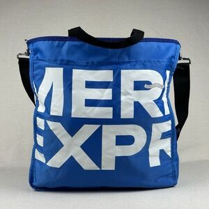 Vtg 90s American Express Tote Shoulder Bag Blue White Block Letter Spell Out